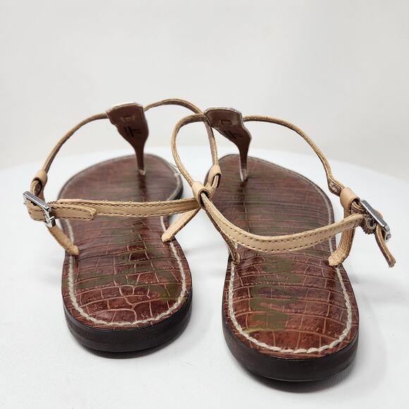 Sam Edelman Gigi Sandal Size 9.5M Iridescent T-Strap Pink Blue Snake Leather - Picture 7 of 14